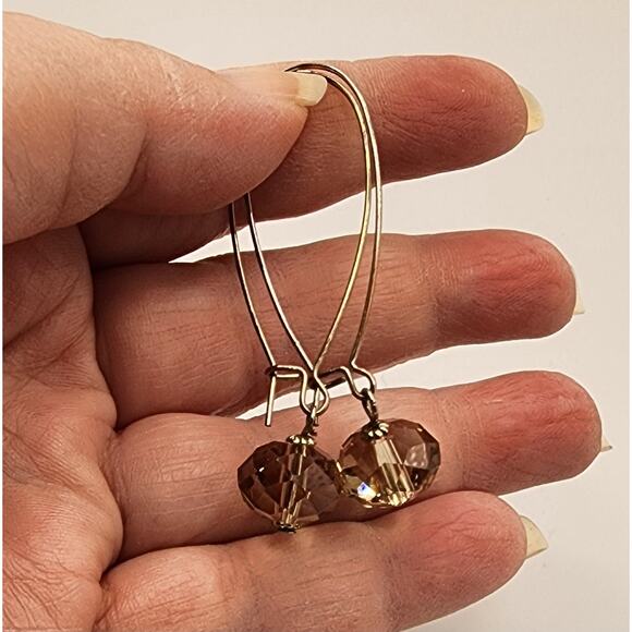 Vintage Smokey Faceted Glass Bead Drop Earrings Silver Tone Wire Dangle 2.25" - Picture 2 of 3